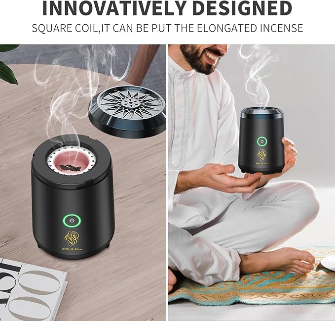 Electric Incense Burner, OUD Bukhoor Portable USB Aroma Diffuser, Rechargeable Arab bakhoor Muslim Incense Holder for Car and Home