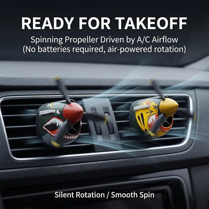 2PCS P-40 Warhawk Car Air Freshener with Spinning Propeller, Airplane Vent Clip Car Diffuser, Shark Mouth Dashboard Decor for Men, WWII Aviation Car Gif(style-A-2PCS)