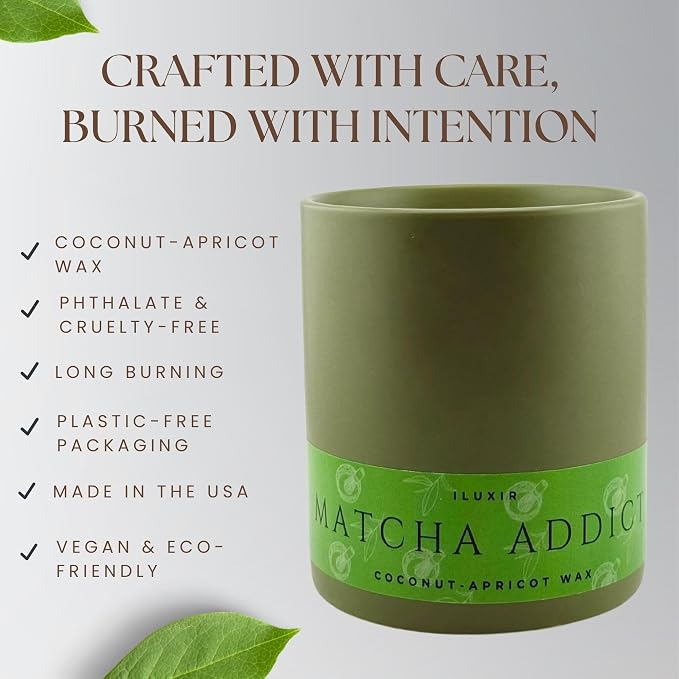 Matcha Scented Candle – Long Burning & Non-Toxic Perfumed Candles, Green Tea, Citrus & Sandalwood, Handcrafted Aromatherapy Candle for Matcha Lovers – (13 oz with Bamboo Lid)