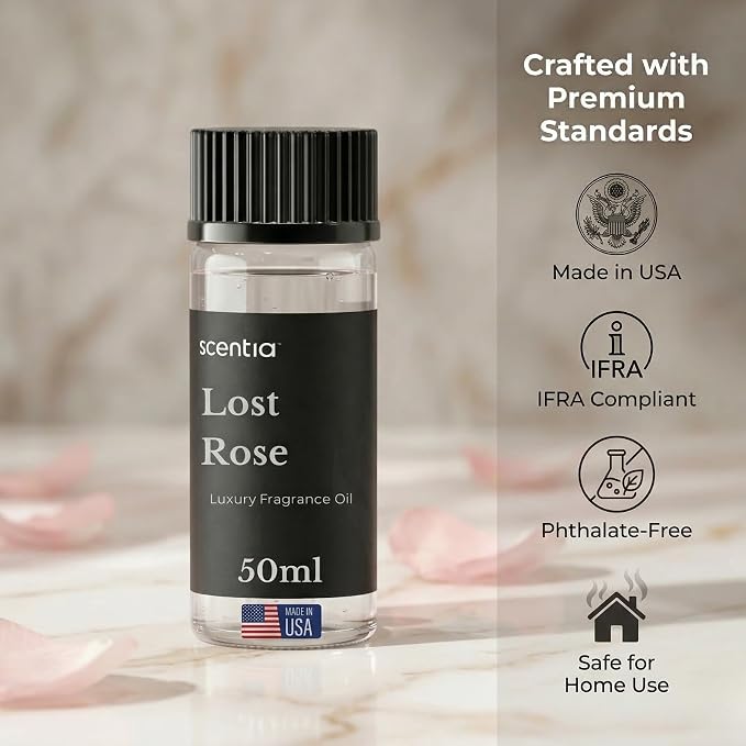 Scentia Lost Rose Hotel Scent Diffuser Oil – Luxury Fragrance Inspired by Fairmont – 50 mL – Rose, Oud Wood & Clove Essential Oil Blend for Home, Office & Aromatherapy Diffusers, Made in USA
