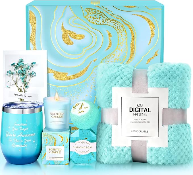 BodyRefresh Birthday Gifts for Women, Gift Baskets for Her Self Care Package Birthday Gift Set With Blanket Get Well Soon Gifts for Adult Birthday Gift Ideas Spa Set for Her Wife Grandma