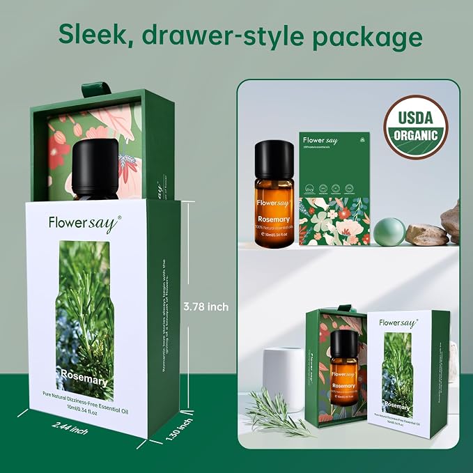Rosemary Essential Oil for Hair Growth – 100% Pure Organic, Therapeutic Grade, Undiluted, USDA Certified, 10ml for Diffuser, Skin, Nails, Scalp Massage