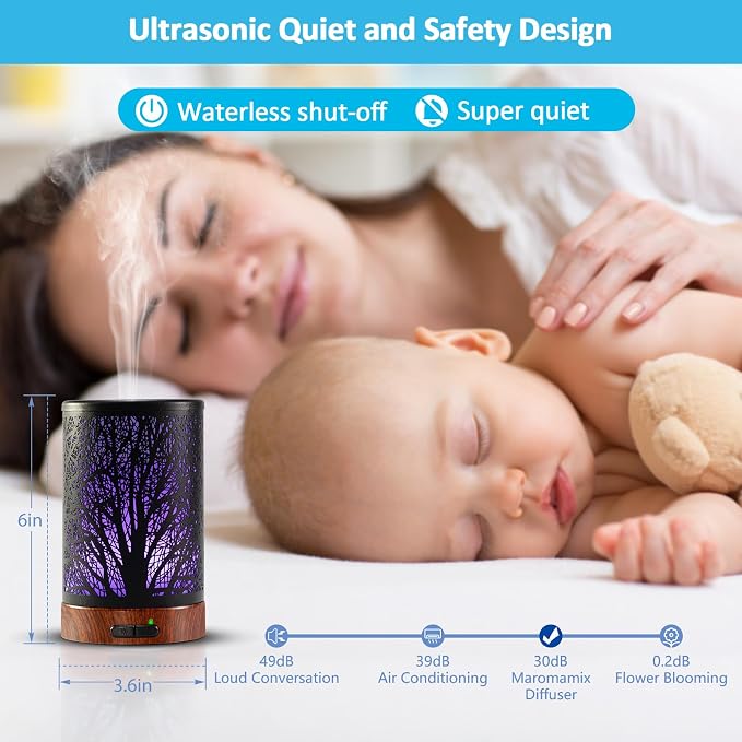 Oil Diffuser & Essential Oils Set - Oil Diffuser 150ml with 6 Essential Oils Set, Aromatherapy Cool Mist Oil Diffusers for Essential Oils, Auto Shut-Off，7 Colors Night Light,Gifts for Mom