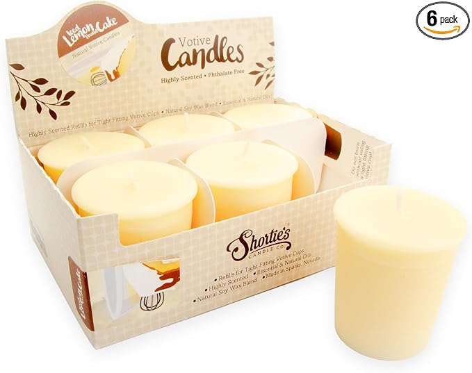 Iced Lemon Pound Cake Soy Votive Candles - Scented with Natural Fragrance Oils - 6 Beige Natural Votive Candle Refills - Bakery & Food Collection
