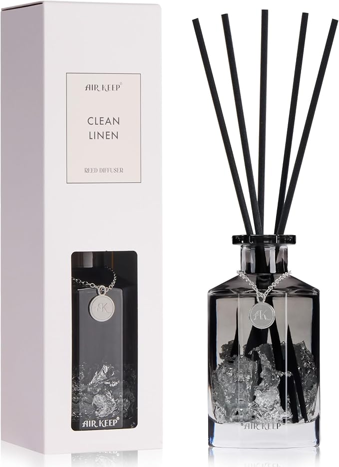 Airkeep Reed Diffuser Set,Clean Linen Luxury Scented Diffuser with Sticks Long Lasting Home Fragrance for Bathroom Shelf Decor 6.09 fl oz (180ml)