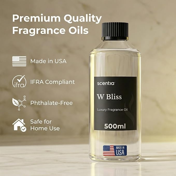 Scentia W Bliss (W Magic) Diffuser Oil for HVAC Scent Machine – Hotel Fragrance Inspired by W Hotel – 500 mL – Bergamot, Lemongrass & Jasmine Oil for Commercial & Cold Air Diffusers, Made in USA