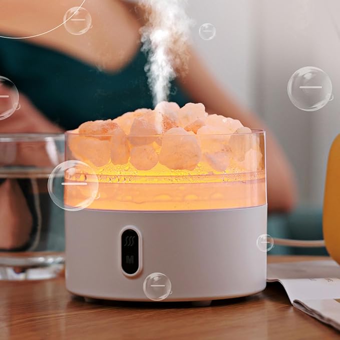 Salt Stone Lamp Diffuser Humidifier, 7 Colorful Light Intelligent Aromatherapy Mist Humidify Machine USE Charging Suitable for Office Desktop Home Bedroom Car