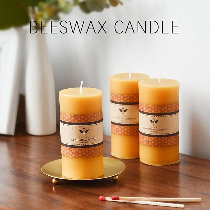 DEYBBY 2 x 4 inch Natural Beeswax Pillar Candles Set of 8, Smokeless Dripless Pure Beeswax Candle Bulk with Natural Scent for for Home Decor Blackout Housewarming Party Event, Long Burn, Yellow