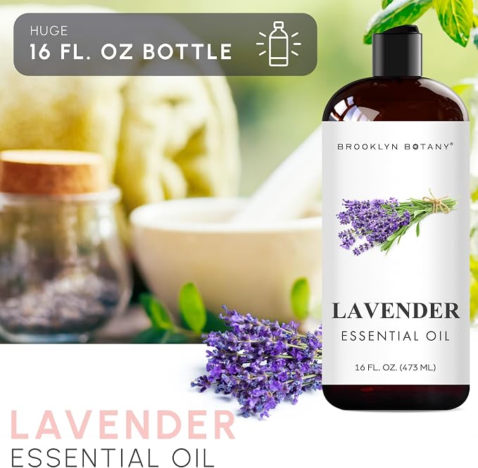 Brooklyn Botany Lavender Essential Oil - Huge 16 Fl Oz - for Candle Making, Soap Making, Diffusers, and Aromatherapy