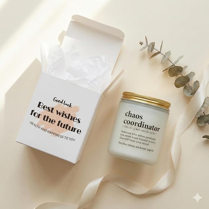 Chaos Coordinator Gifts for Women, Boss, Coworker - Funny Scented Candle Gift - Sage & Sea Salt Soy Wax Candle in Frosted Jar (8 oz) - Office Desk Decor & Appreciation Gift