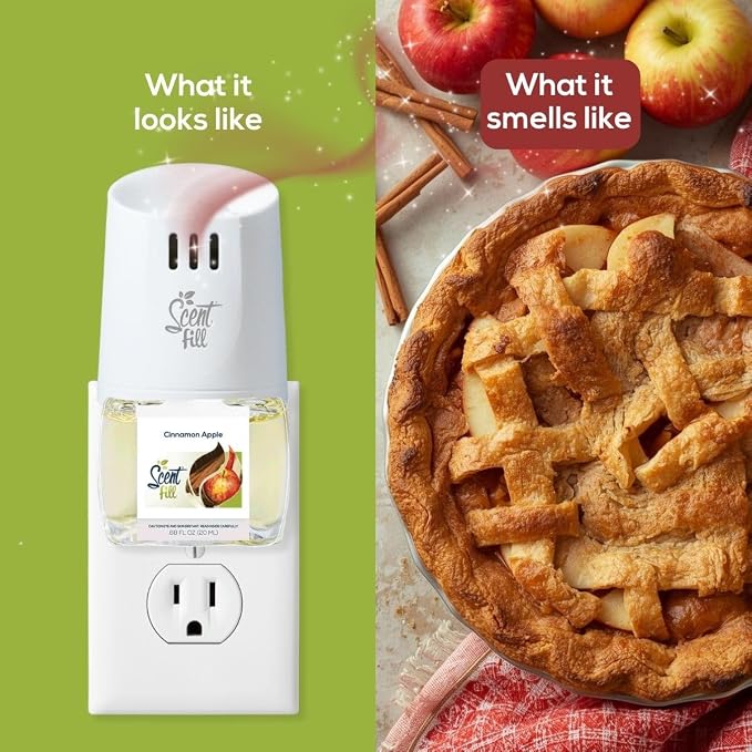 Scent Fill Cinnamon Apple Plug in Air Freshener, Scented Oil Refills, 4 Refills + Diffuser