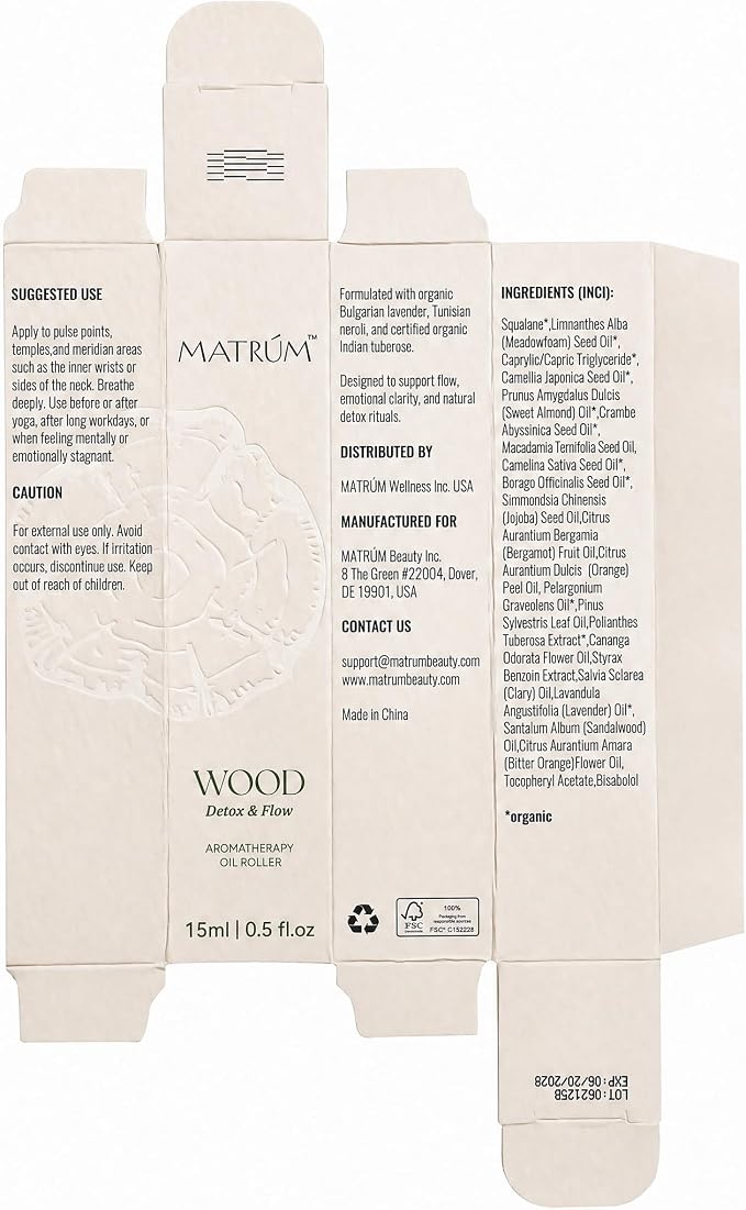 Wood Element Essential Oil Roll-On- 15ml, Stress Relief Woody Aromatherapy Roller, Botanical Blend with Pine, Lavender & Sandalwood, Forest-Like Aroma