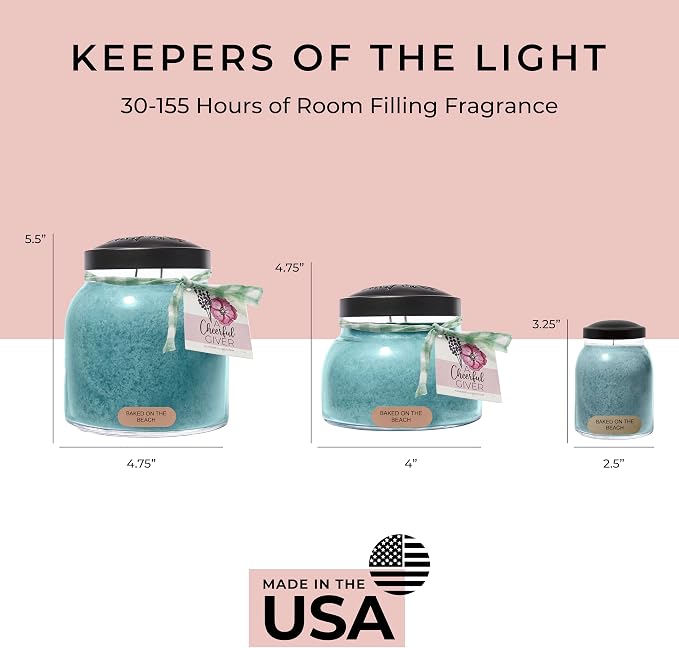 A Cheerful Giver - Baked On the Beach - 34oz Papa Scented Candle Jar with Lid - Keepers of the Light - 155 Hours of Burn Time, Gift Candle, Blue