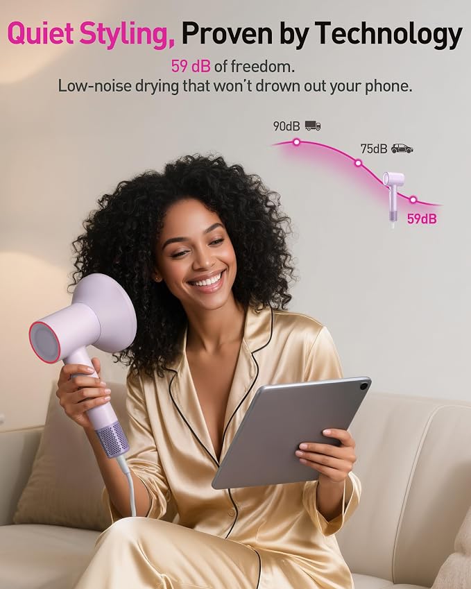 High-Speed Hair Dryer, 160,000 RPM Brushless Motor for Ultra-Fast Drying, 500M Ionic Negative for Frizz Reduce, Low Noise Thermo-Control Blow Dryer with Diffuser for Curly Hair Women and Men,Purple