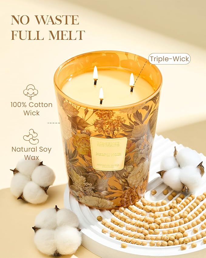 M&SENSE Neroli Noir Soy Large Candles, 3-Wick 35oz 150H Long Lasting, Aromatherapy Candle for Stress Relief Refresh Housewarming Gifts