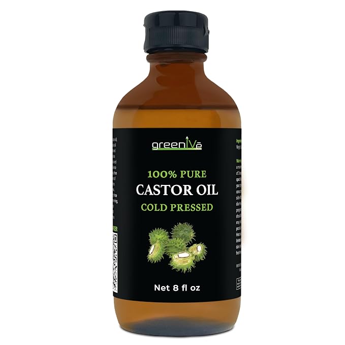 GreenIVe 100% Pure Castor Oil – Cold-Pressed, Hexane-Free – Hair, Eyebrows, Eyelashes, Skin Moisturizer, Castor Pack Wrap Oil GLASS Bottle (8 Fl Oz)
