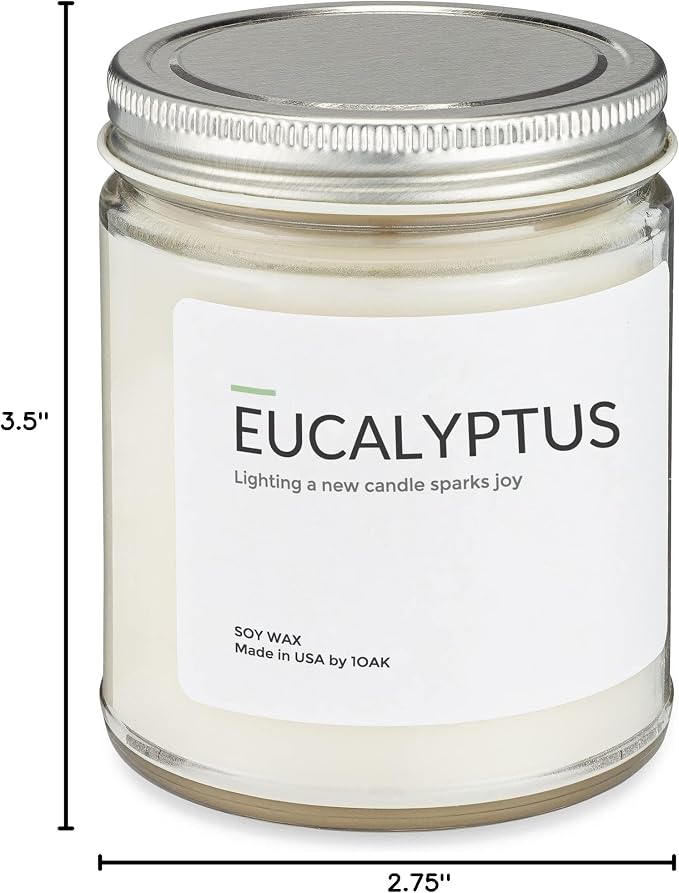 1OAK Eucalyptus Candle - Soy Wax Scented Candles (Eucalyptus) - Soy Candles for Home Scented - Long Burning Premium - Hand-Poured (7oz.)
