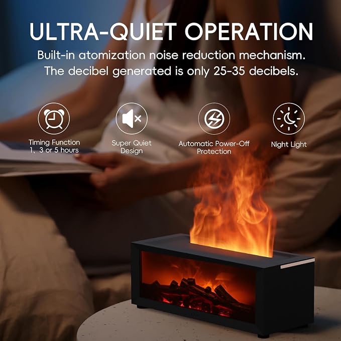 YALEDI Essential Oil Diffuser, 7 Colors Fireplace Flame Fire Oil Diffuser, 150ml Ultrasonic Aromatherapy Humidifier, Scent Diffuser with Remote Control & Timer for Home,Bedroom,Office,Yoga (Black)