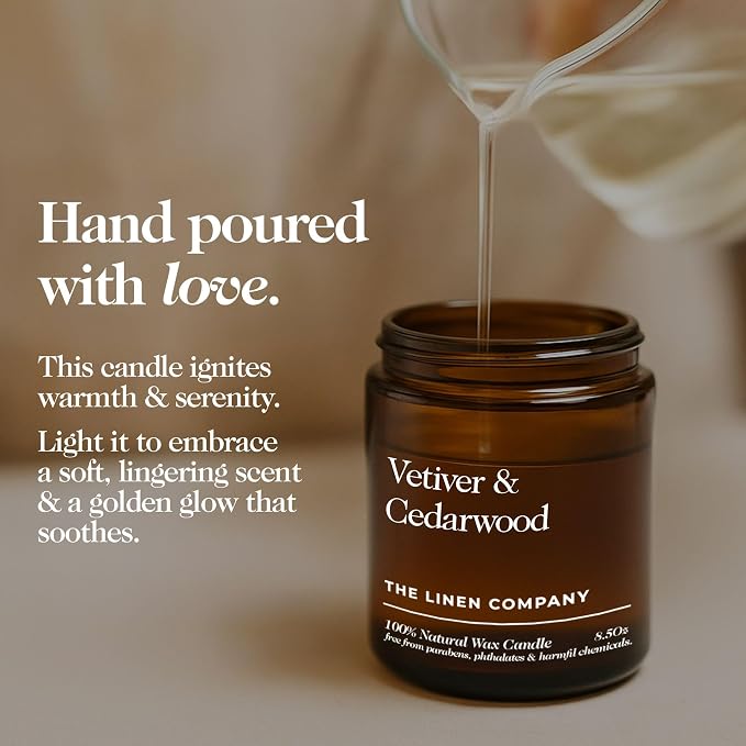 Hand Poured Non Toxic Candles - Vetiver & Cedarwood Fall Candles with Premium Natural Wax - Aromatherapy Scented Candles with Fir, Lemon Peel, Black Pepper & Musk Notes - 8.5 Oz, 45 Hrs Burn Time