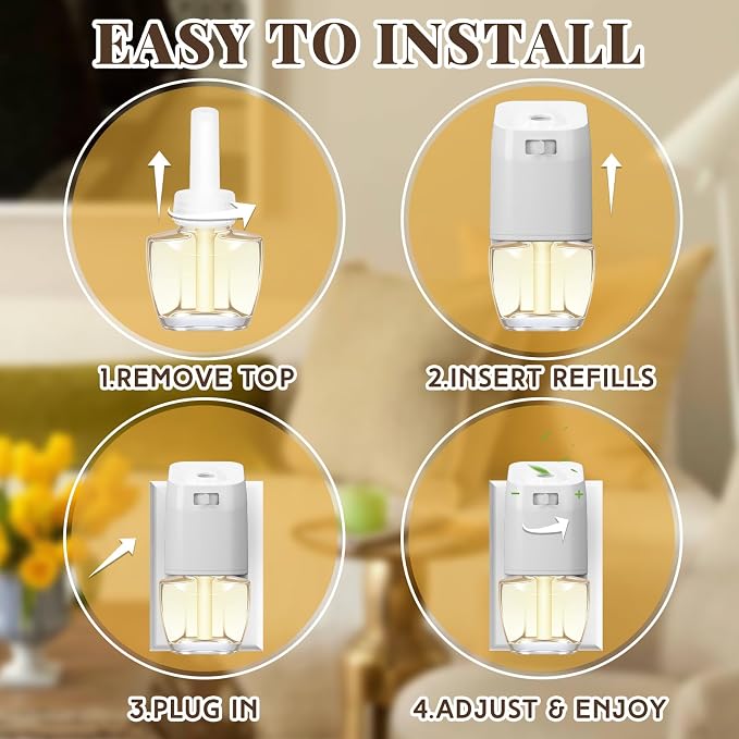 Plug In Air Fresheners for Home – 12 Pack Scented Refills with 1 Plug In Warmer – Linen, Lavender, Vanilla, Summer Fresh Air Freshener, Odor Eliminator for Bathroom, Room, House