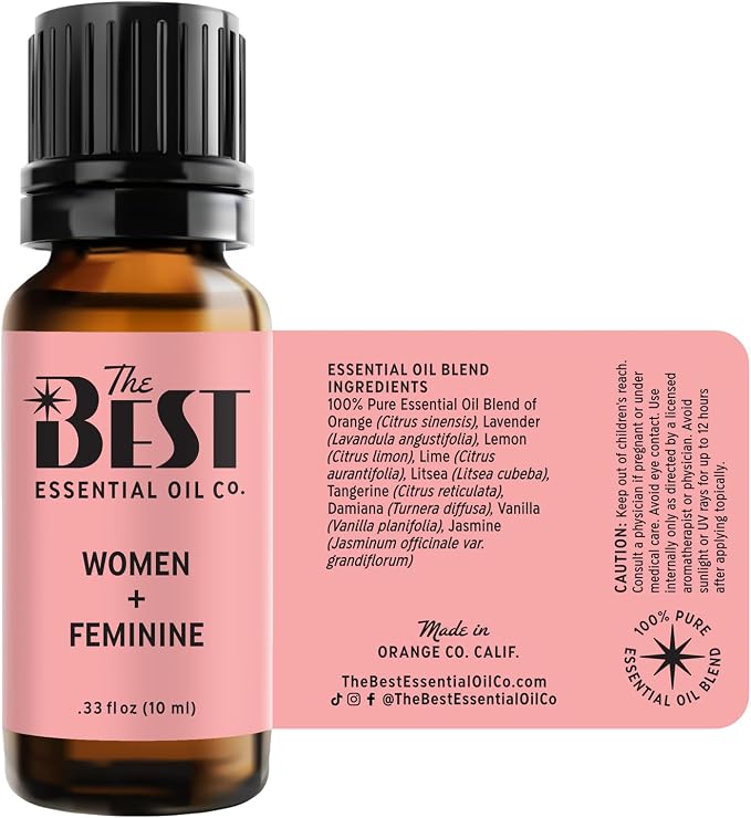 The Best Women + Feminine Essential Oil Blend- Premium Grade- 100% Pure & Natural for Aromatherapy, Diffuser, Spa, Massage, Air Freshener- 10 ml (.33 fl oz)