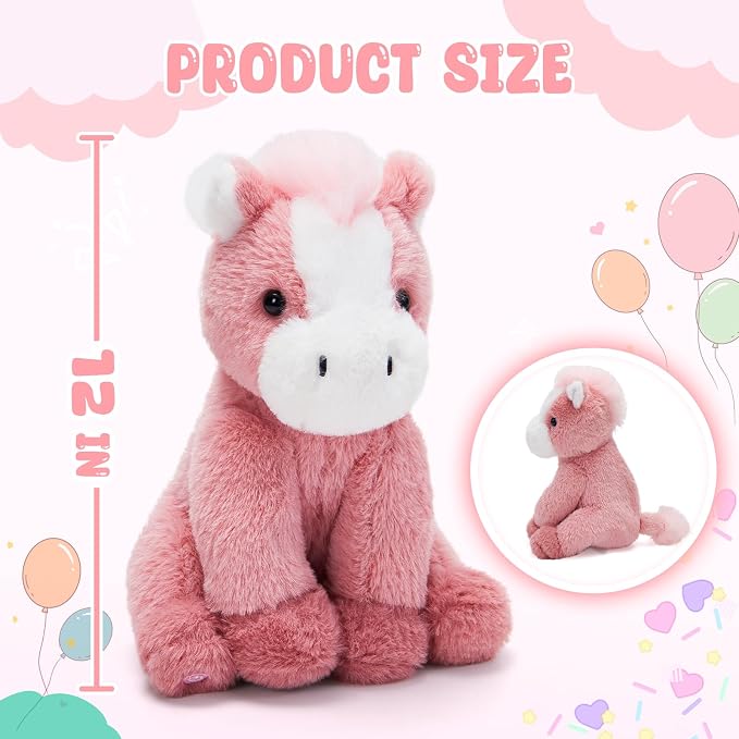 WEWILL 12'' Light up Horse Stuffed Animal Plushie Horse Plush Toy Night Lights Glowing Soft Pony Plush Birthday Children's Day Gifts for Kids,Girls,Boys