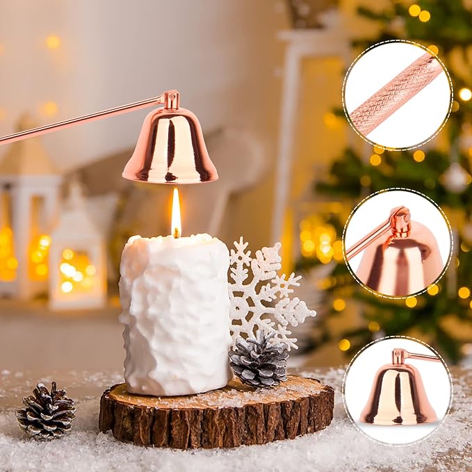 3PCS Stainless Steel Candle Snuffer Extinguisher Candle Wick Trimmer Accessory Set - Rose Gold