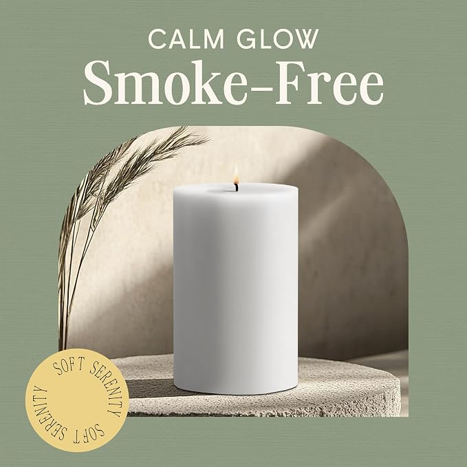 Mister Candle Unscented 4"x6" White Pillar Candle, Solid Color, Cotton Wick, Dripless & Smokeless, Premium Wax Candle for Home Decor, Handmade, 120 Hour Burn Time