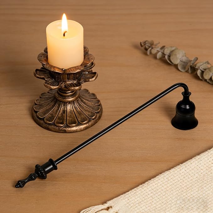 Candle Snuffer, 9-Inch Long Handle for Safe Flame Extinguishing, Smoke-Free & Splash-Free, Aluminum Metal Candle Wick Dipper & Extinguisher for Jar, Pillar, Scented Candles (Black, 1 Pc)