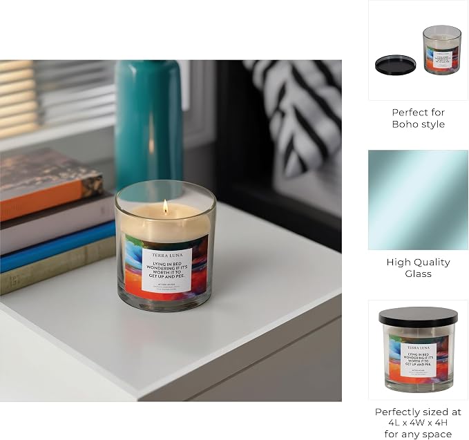 Sagebrook Home Scented Candle with Humorous Label - Long-Lasting & Aromatic - Glass & Wax - Boho Style - Home, Office, Bedroom, Living Room Decor - 4" Orange, Blue, Black