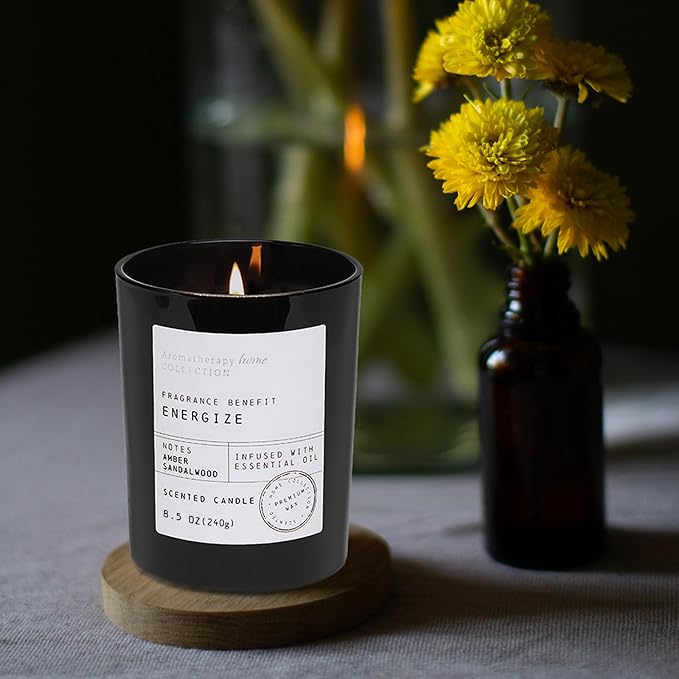 Sandalwood Amber Scented Candles - Black Candles for Father Gifts,8.5oz | fathers day candle gifts,for dad,Men,Husband,Boyfriend