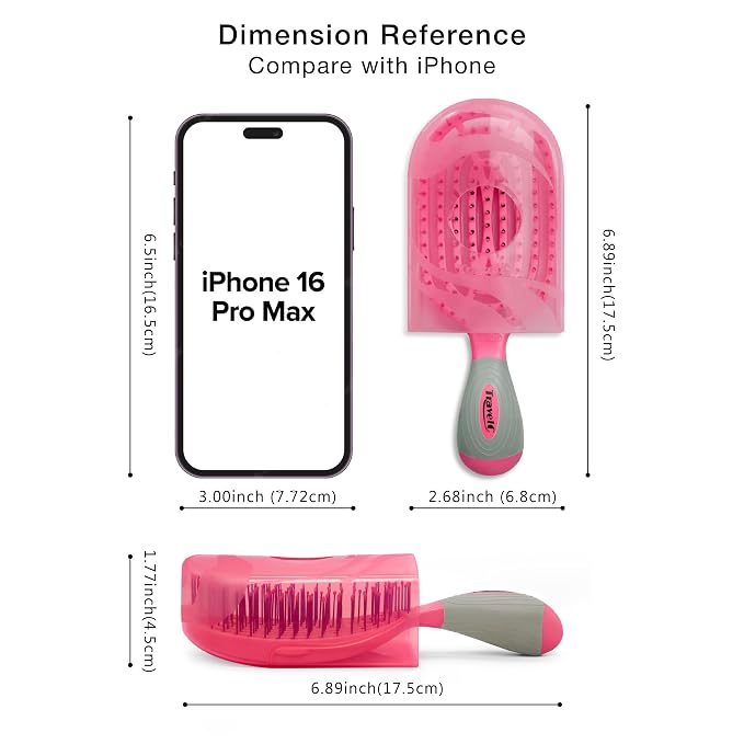 NuWay 4Hair® TravelC® U.S. Patented Single-Curve Scalp Care Travel Brush with Protective Case – Premium Portable Hair Health Tool with Heat-Resistant – Wet & Dry Use (Hot Pink)