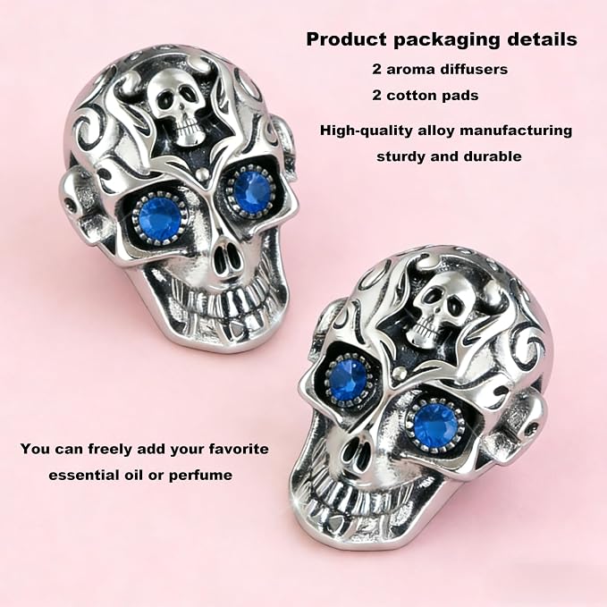 Gothic Skull Car Air Freshener Vent Clips with 2 Pads, Halloween Scented Car Accessories for Men Women, Automotive Interior Decor and Cool Car Fresheners for Men， Spooky Gift Idea-A5