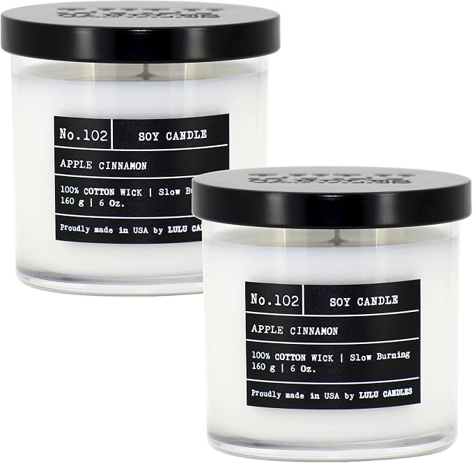 Lulu Candles | Apple Cinnamon | Luxury Scented Soy Jar Candle | Hand Poured in The USA | Highly Scented & Long Lasting (6 Oz. 2 Pack)