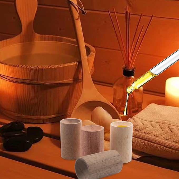 4 PCS Wood Essential Oil Diffusers, 4 Different Woods Small Cylinder Passive Diffuser for Home, Office, Bathroom, Bedroom, Car, Wardrobe, Yoga Hall and SPA (Wood Has No Fragrance)