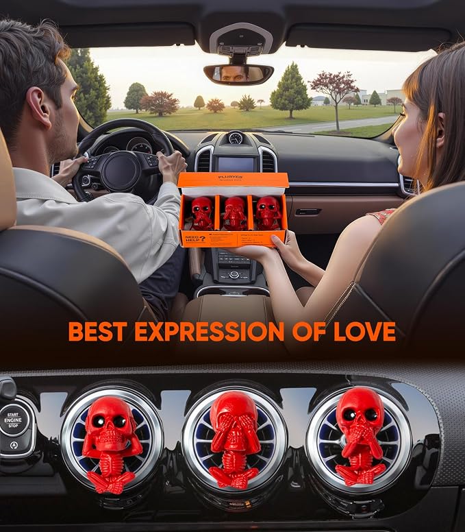 Skull Car Air Freshener Vent Clips, Goth Decor Interior, Gothic Halloween Cool Decoration Horror Skeleton Dashboard Accessories Spooky, Cute Funny Gifts for Men Women
