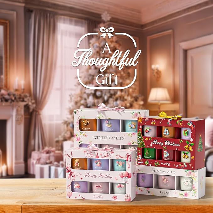 CHILLFLAME Scented Candles, Scented Candle Gift Set for Stress Relief, 6 Votive Candles for Women and Men, Birthday Candle Gifts for Women, Christmas Candles for Women (6 Colors, 14 oz)