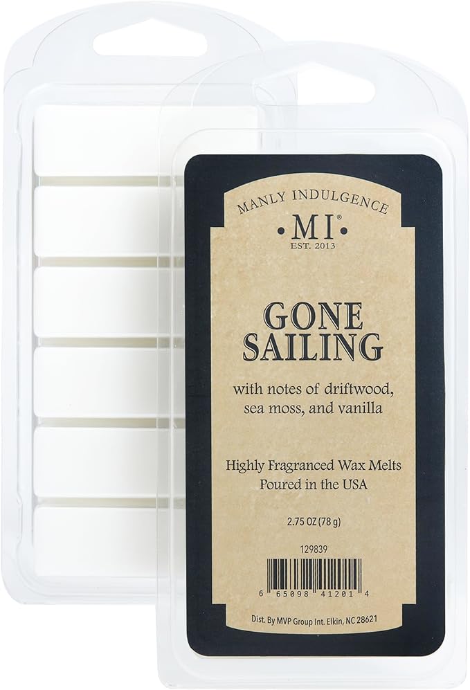 Manly Indulgence Gone Sailing Scented Wax Melts, Wax Melt Warmer Cubes, Long Lasting Scented Wax Warmer Cubes, 4 Pack, 6 Cubes Each - Made in The USA