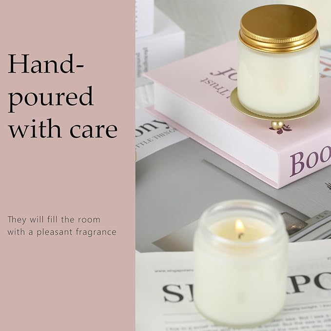 24 Pcs 4 Oz Mason Jar Candles, Lavender Scented Soy Candles Bulk Set for Stress Relief and Relaxation, Great Favors for Wedding, Christmas, Housewarming Gifts (Gold,Frosted Glass, Lavender, 24)