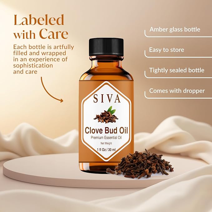 Siva Clove Bud Essential Oil 1 Fl Oz – for Diffuser, Skin & Hair Care – Ideal for Aromatherapy, Massage & DIY Blends- with Dropper