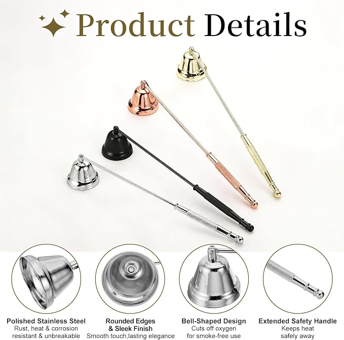uxcell Candle Snuffer, Candle Extinguish with Long Handle, Wick Flame Snuffer Extinguish Accessory Bell-Shaped for Putting Out Flame Home Decor Gifts, Silver
