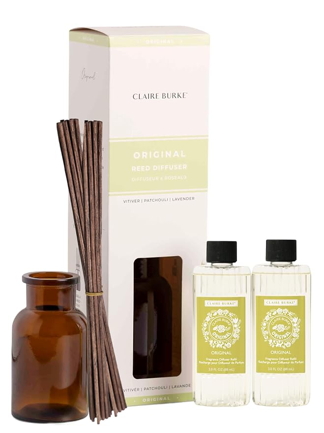 Claire Burke Reed Diffuser Set with 2 Reed Diffuser Oil Refills, Diffuser Sticks, and Glass Diffuser