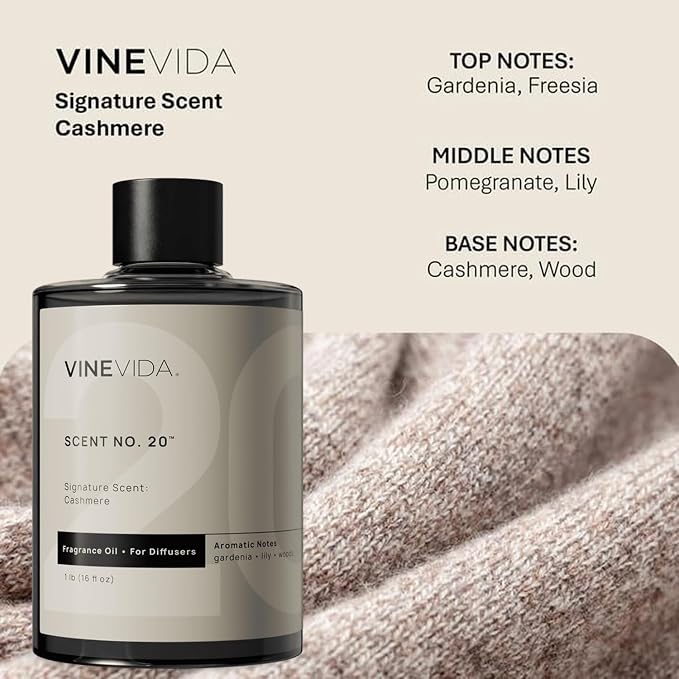 VINEVIDA [16 Fl Oz] Cashmere Fragrance Oil for Cold Air Diffusers, Essential Oils for Diffuser Oil Refill & Air Freshener Room Spray