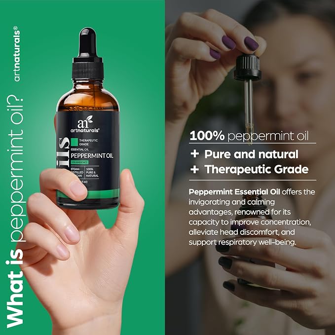 artnaturals Peppermint Essential Oil (4.0 Fl Oz / 118ml) - 100% Pure Undiluted Premium Therapeutic Grade Mentha Peperita - Fresh Mint for Hair Growth and Skin - Aromatherapy Oil for Diffuser