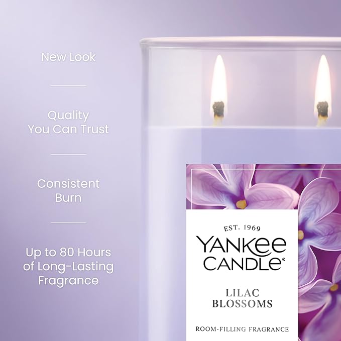 Yankee Candle Lilac Blossoms Scented, Signature 20oz Large Tumbler 2-Wick Candle, Over 60 Hours of Burn Time (Pack of 4)