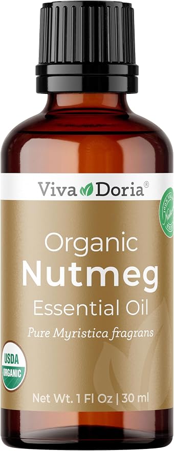 Viva Doria Nutmeg Essential Oil, USDA Certified, Organic Nutmeg Oil, 100% Pure, Natural Essential Oil, Undiluted, for Aromatherapy | Food Grade, 30 mL (1 Fluid Ounce)