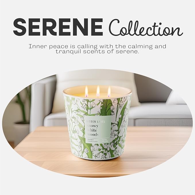 Hidden Label Snowy White Woods Candle, Giant 30oz 3 Wick Soy Candles Non Toxic, Scented Candle White Aromatherapy for Home, 100H Long Lasting Luxury Candles GIF