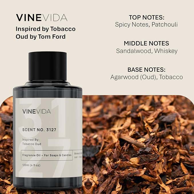 VINEVIDA Scent NO. 3127 Fragrance Oil - 120mL (4oz) - Inspired by: Tobacco Oud Fragrance Oil for Candle Making - Made in USA Candle Scents Scents for Soap Making