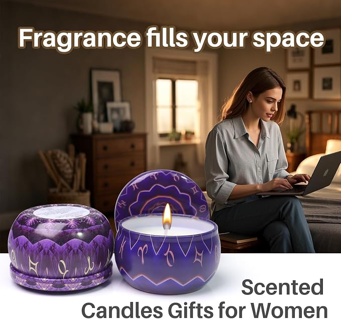 Zodiac Scented Candles Gifts Set, 12 Pack Soy Wax Travel Aromatherapy Candles with Essential Oils, Astrology Constellation Candle Set for Birthday, Mother's Day, Relaxation, Home Decor