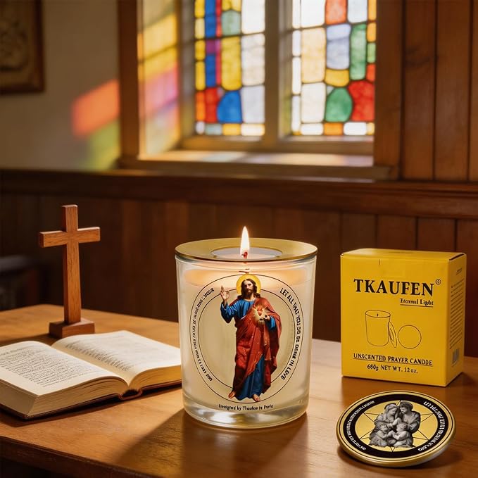 Sacred Heart Jesus Frankincense Lavender Scented Candle 50 Hours with Warmer Ring│Hand-Poured Soy Wax│Family Protection, Success, Redemption, Healing, Forgiveness│Design in Paris│3“×3.6”